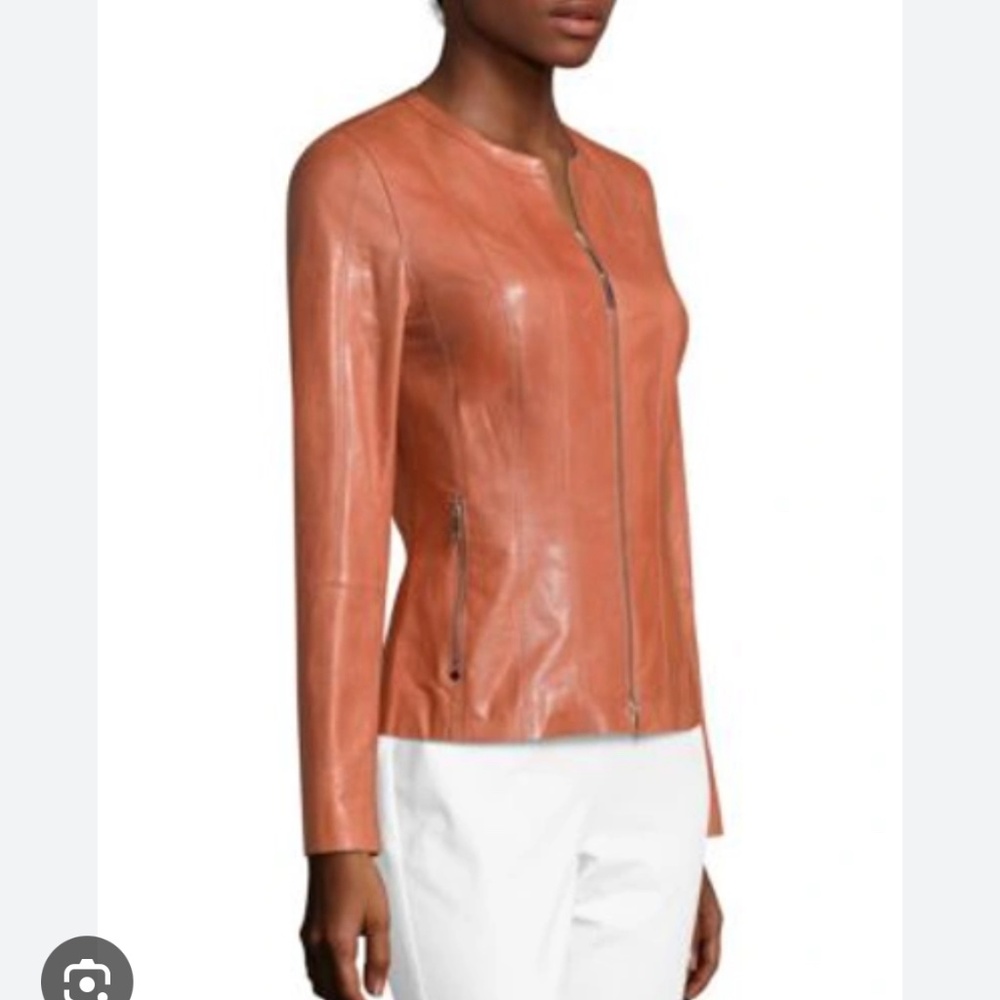 NWT Lafayette 148 Courtney Glazed Lambskin Leather Jacket, size 4